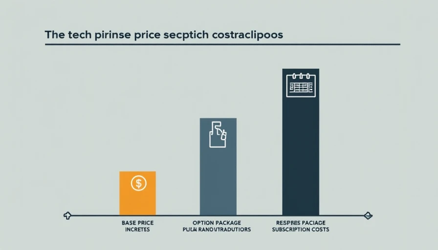 How safety technology costs reach the window sticker — DriveByNumbers Three vertical cost columns with price tag option package and subscription calendar icons showing progressive increase.
