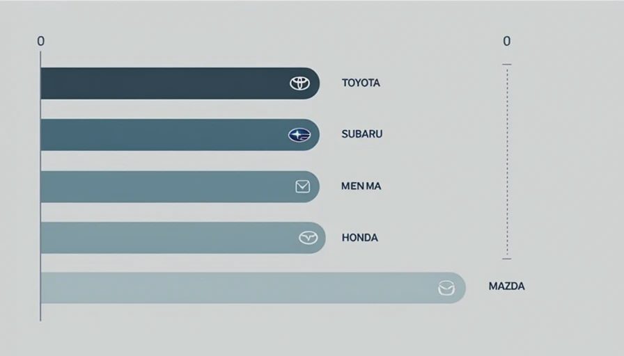 2026 five-year retained value comparison across top resale brands — DriveByNumbers Horizontal bar chart comparing five-year retained value percentages for Toyota Subaru Honda and Mazda with brand emblems showing narrowing resale value gap between the segment leader and closest rivals for family SUV buyers