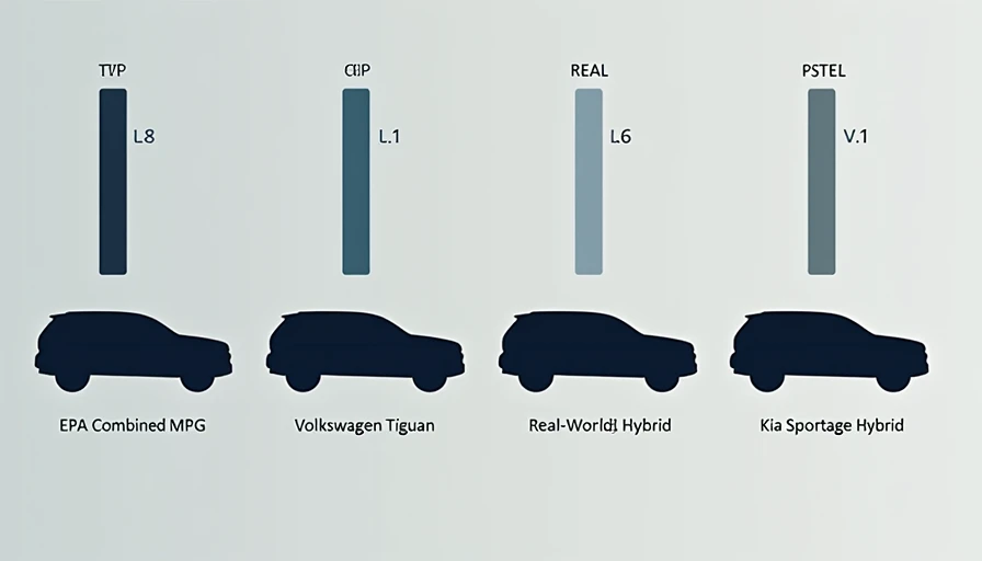 Vertical comparison chart showing four compact SUV silhouettes with paired EPA estimated and real-world observed MPG bars highlighting the gap between laboratory ratings and actual highway fuel economy for family vehicle buyers