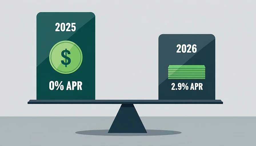 Side-by-side cost comparison infographic showing 2025 Ford SUV with zero percent APR financing and cash rebates versus 2026 Ford SUV with modest low APR offer illustrating total savings difference favoring outgoing model year for family buyers